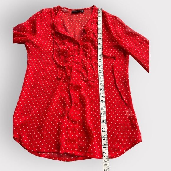 ANA Red Star Print Sheer Blouse Size Small - Picture 9 of 11